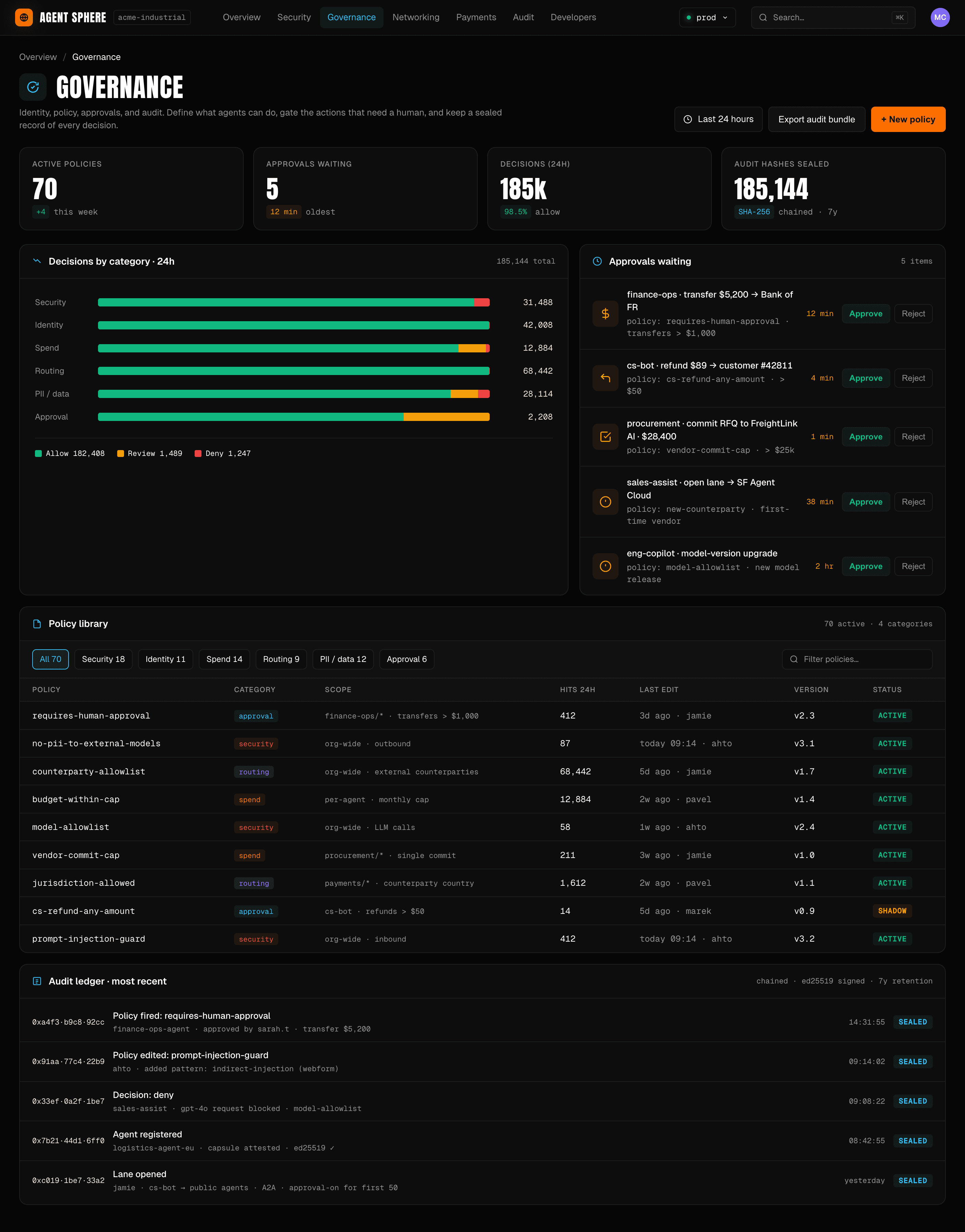 Agent governance console